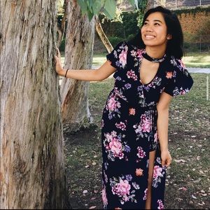 Francesca’s navy floral dress with shorts